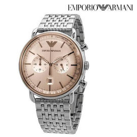 Emporio Armani Analog Chronograph Beige Dial Silver Band Stainless Steel Mens Watch-AR11239