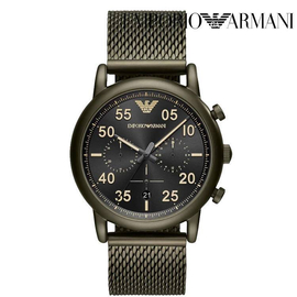 Armani Chronograph Black Dial Green Band Stainless Steel Mens Watch-AR11115