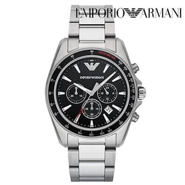 Armani Sigma Chronograph Black Dial Silver Band Stainless Steel Mens Watch-AR6098