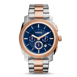 Fossil Machine Chronograph Blue Dial Two-Tone Mens Watch-FS5037