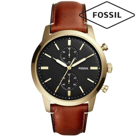 Fossil Townsman Chronograph Black Dial Brown Leather Band Mens Watch-FS5338