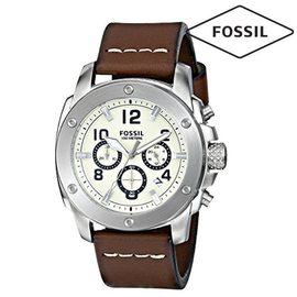 Fossil White Dial Brown Leather Band Mens Watch-FS4929