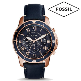Fossil FS5237 Chronograph Grant Sport Blue Dial Navy Blue Band Leather Mens Watch