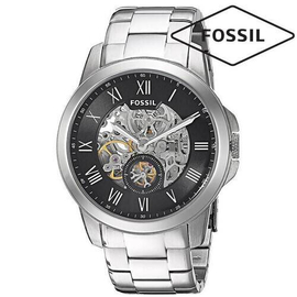 Fossil Grant Black Dial Silver Stainless Steel Band Mens Watch-ME3055