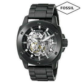 Fossil Mechanical Skeleton Dial Black Band Stainless Steel Mens Watch-ME3080