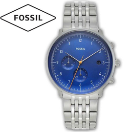Fossil Chronograph Blue Dial Silver Chain Mens Watch-FS5542