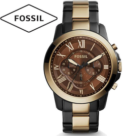 Fossil Chronograph Dark Brown Dial Two Tone Band Mens Watch-FS5119