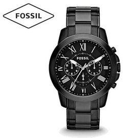 Fossil Grant Chronograph Black Dial Black-Plated Stainless Steel Mens Watch-FS4832