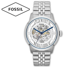 Fossil Townsman Automatic Skeleton Dial Silver Band Mens Watch-ME3044