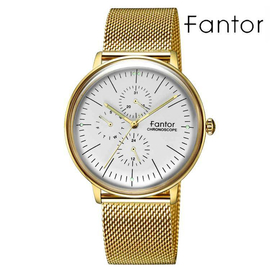 Fantor WF10041 Chronograph White Dial Golden Mush Chain Stainless Steel Mens Watch