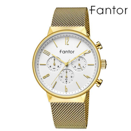 Fantor WF1016G04 Chronograph White Dial Golden Mush Chain Stainless Steel Mens Watch