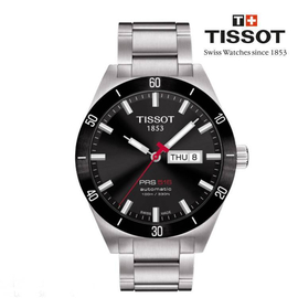 Tissot PRS516 Authentic Automatic Black Dial Silver Band Stainless Steel Mens Watch