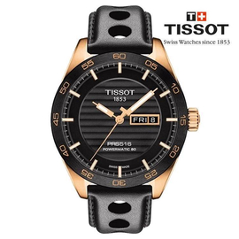 Tissot  Authentic PRS 516 Powermatic 80 Black Dial Black Leather Band Mens Watch