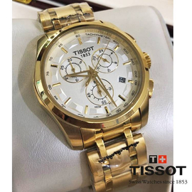 Tissot Brand Chronograph White Dial Golden Stainless Steel Band Mens Watch