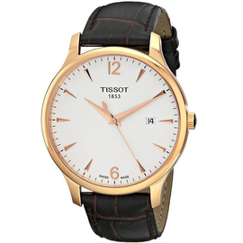 TISSOT Tradition White Dial Chocolate Genuine Leather Band Mens Watch- T063.610.36.037.00