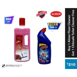 Buy 1 Almer Floor Cleaner (Rose) 900ml Get 1 Chlosafe Toilet Cleaner 750ml Free.