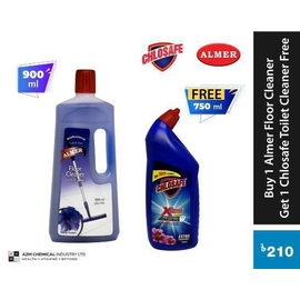 Buy 1 Almer Floor Cleaner (Floral Fusion) 900ml Get 1 Chlosafe Toilet Cleaner 750ml Free.