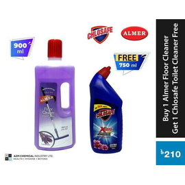 Buy 1 Almer Floor Cleaner (Lavender) 900ml Get 1 Chlosafe Toilet Cleaner 750ml Free.