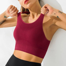 Antibacterial Seamless Hollow Out Back Sports Bra -Red, Size: M