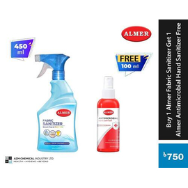 Buy 1 ALMER FABRIC SANITIZER 450ML Get 1 Almer Antimicrobial Hand Sanitizer 100ML Free
