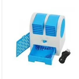 White and Blue Air Conditioner Shaped Mini Double Cooler Fan, 2 image