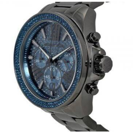 Michael Kors Wren Chronograph Blue Crystal Pave Dial Gunmetal Ion-Plated Women Watch-MK6097