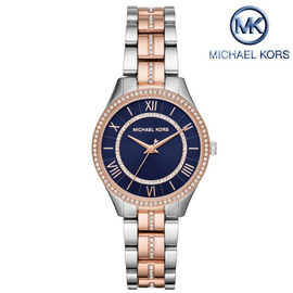 Michael Kors Analogue Crystal Blue Dial Two Tone Band Stainless Steel Ladies Watch-MK3929