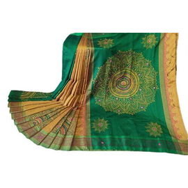 Dupion Silk Saree For Women- Green & Yellow