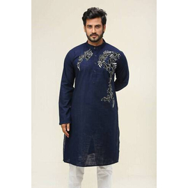 Deep Blue Fashionable Cotton Panjabi For Men