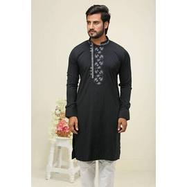 Dark Gray Fashionable Cotton Panjabi For Men, 2 image