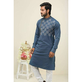 Sky Blue Fashionable Cotton Panjabi For Men, 2 image