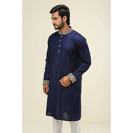 Navy Blue Fashionable Indian Lilen Panjabi For Men, 2 image