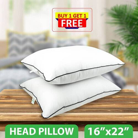 Premium Quality Fiber Head Pillow - High Loft White & Black (16"x22") Buy 1 Get 1 Free