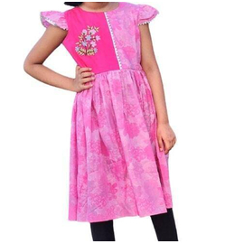 Pink Printed Girls Cotton Frock(5-8 years)