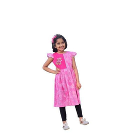 Pink Printed Girls Cotton Frock(5-8 years), 2 image