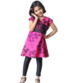 Pink Over Black  Printed Cotton Girls Tops(3-6 Years)