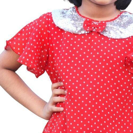 Red Color Printed Georgette Fabric Girls Tops(3-6 Years), 2 image