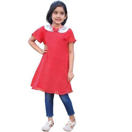 Red Color Printed Georgette Fabric Girls Tops(3-6 Years)