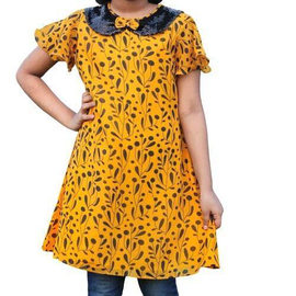 Yellow Color Printed Georgette Fabric Girls Tops(7-10 Years)