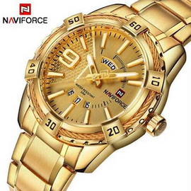 Naviforce NF9117 - Golden Stainless Steel Analog Watch For Men - Golden