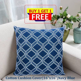 Decorative Cotton Cushion Cover- Navy Blue (16"x16") Buy 1 Get 1 Free