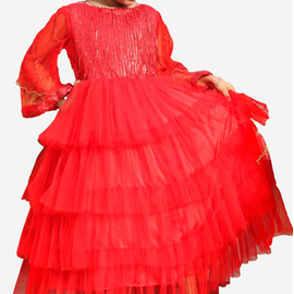 Red colour samu silk Baby Dress 3-6 Years, 2 image