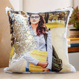 Personalized Photo Sequin Cushion Cover, 3 image