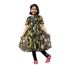 Girls Long Frock With jeorgette fabrics Black 3-6Years