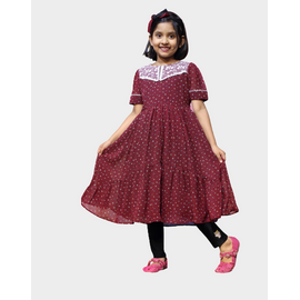 Girls Long Frock With georgette fabrics Maroon 1-4 Years
