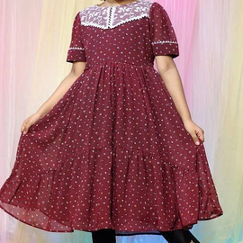 Girls Long Frock With georgette fabrics Maroon 11-12 Years, 2 image