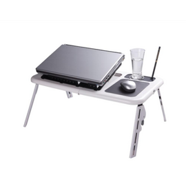 Plastic Foldable Laptop Table with Cooling Fan and Mouse Pad - White
