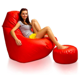 Super Comfortable Lazy Sofa_XXXL Pear Shape_Red with Footrest