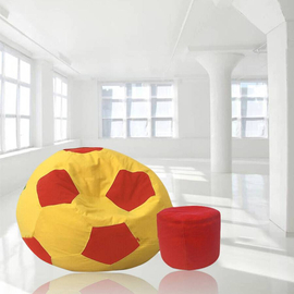 Football Bean Bag Chair_XXl_Yellow & Red Combined with Footrest
