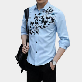 Sky Blue Cotton Short Sleeve Shirt for Men